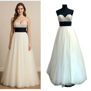 Jovani strapless sweetheart maxi gown dress pearl rhinestone beaded formal prom